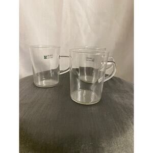 Set of 3 Milbo Clear Thin Glass Cups Mugs D shape handle heat resistant EUC